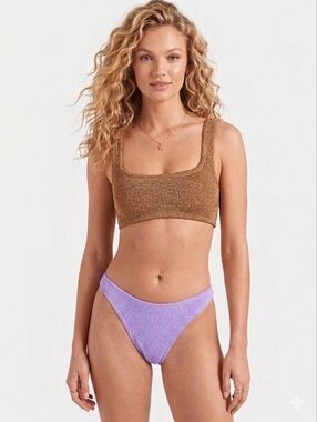 Hunza G Xandra Bikini Top In Metallic Cocoa Size One Size NWT